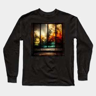 Abstract Contemporary Orange Stained Glass Window Long Sleeve T-Shirt